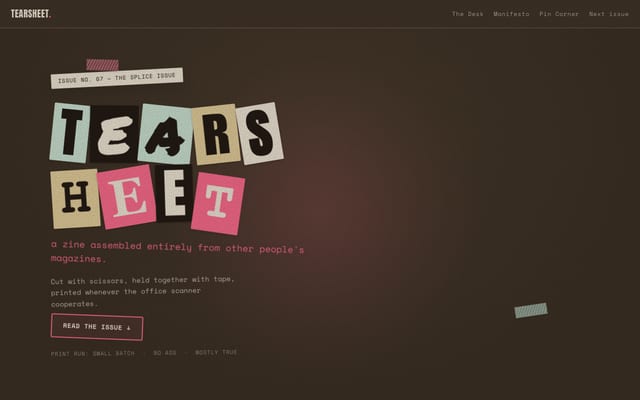 TEARSHEETの実サイトをスクロールした見本