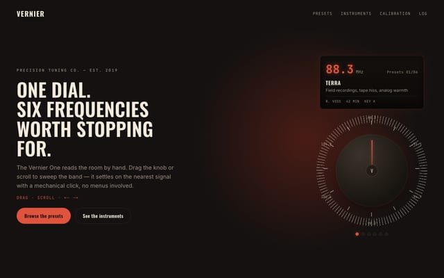 VERNIER AUDIOの実サイトをスクロールした見本