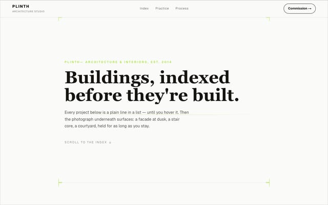 PLINTHの実サイトをスクロールした見本