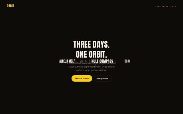 ORBIT FESTIVALの実サイトをスクロールした見本