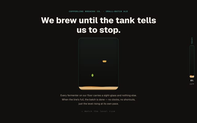 COPPERLINE BREWING CO.の実サイトをスクロールした見本